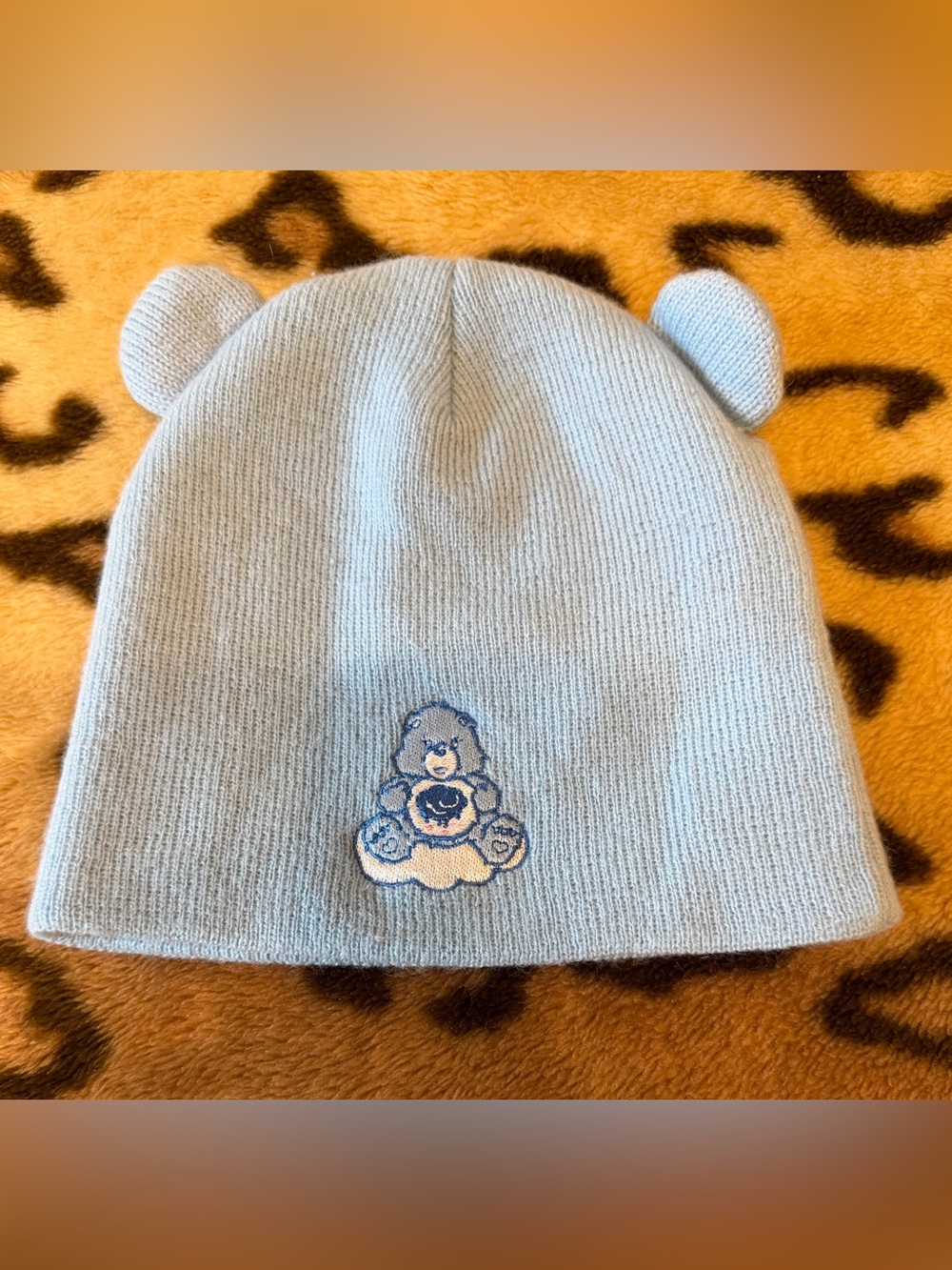 Care Bears (Grumpy Bear) Light Blue Bear Ear Knit Beanie